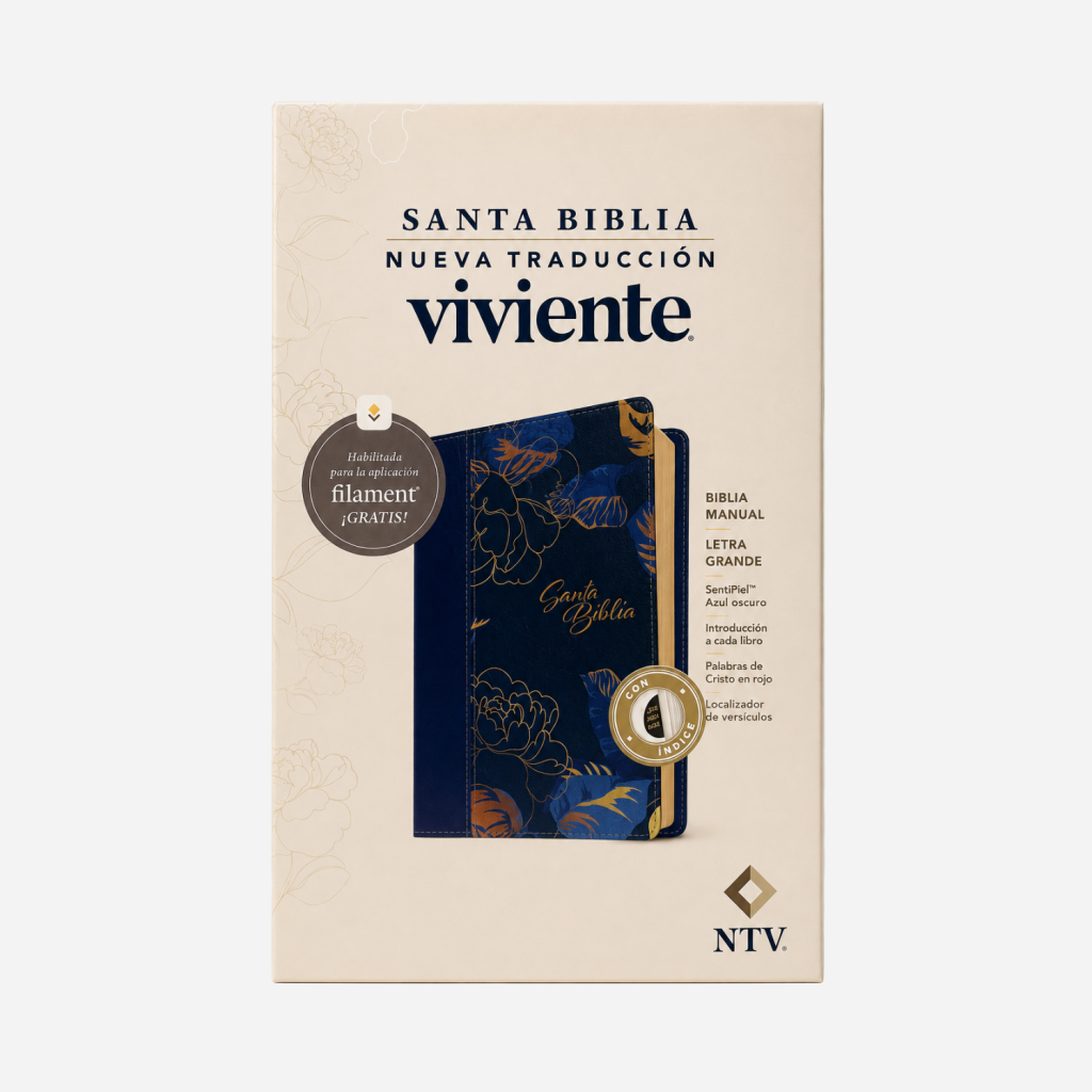 Biblia Manual NTV con Filament – Letra Grande, SentiPiel Azul Oscuro con Índice